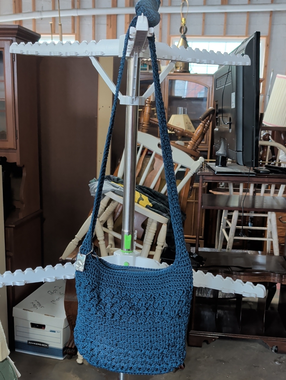 Lina Navy Blue Crochet Crossbody Bag Y2K Boho Knit Shoulder Purse